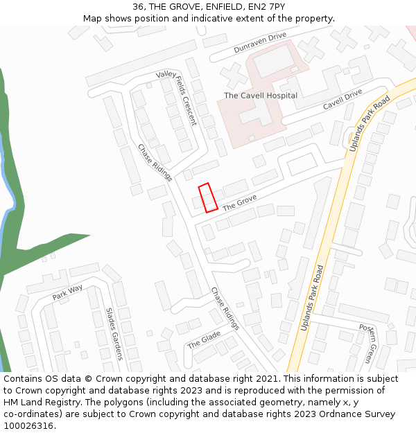 36, THE GROVE, ENFIELD, EN2 7PY: Location map and indicative extent of plot