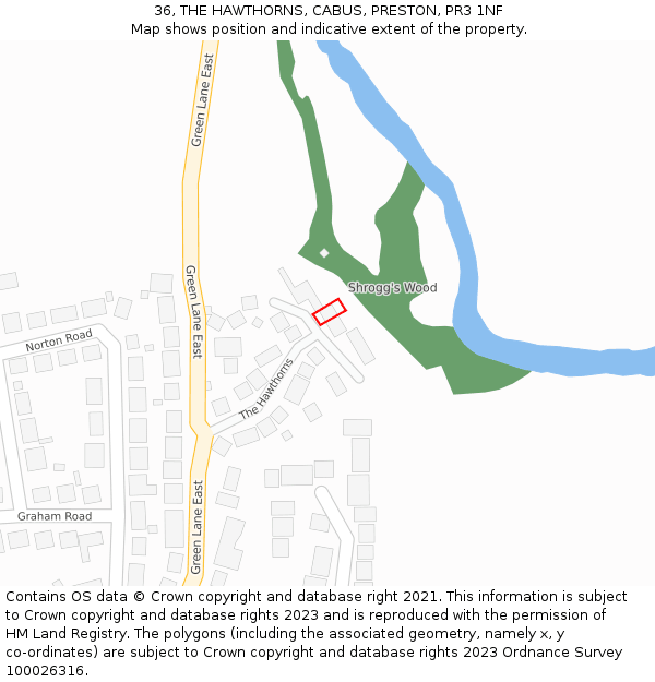 36, THE HAWTHORNS, CABUS, PRESTON, PR3 1NF: Location map and indicative extent of plot