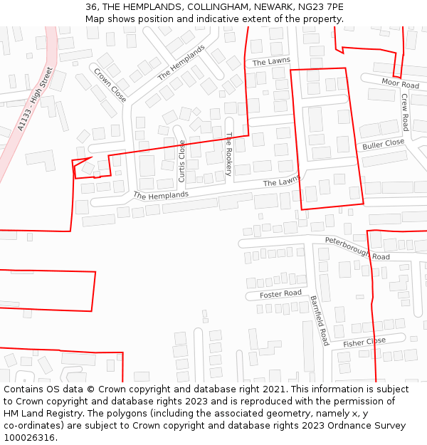 36, THE HEMPLANDS, COLLINGHAM, NEWARK, NG23 7PE: Location map and indicative extent of plot