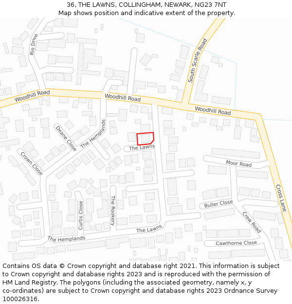 36, THE LAWNS, COLLINGHAM, NEWARK, NG23 7NT: Location map and indicative extent of plot