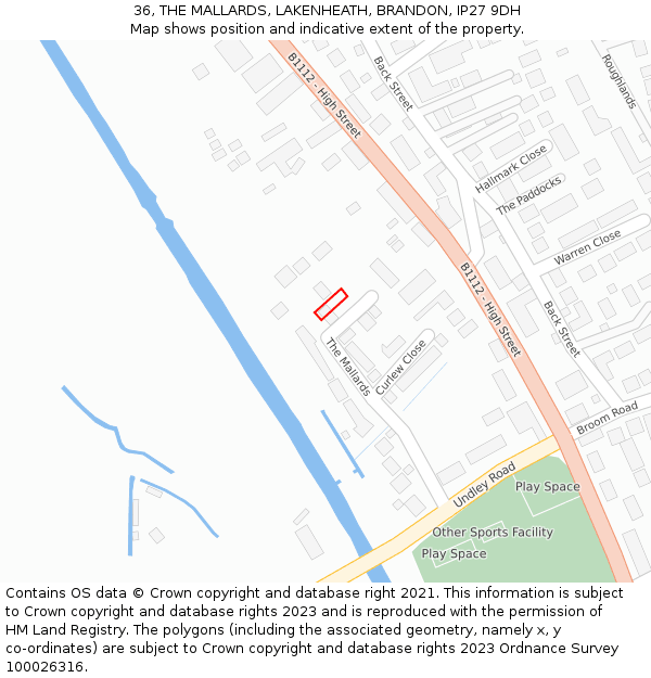 36, THE MALLARDS, LAKENHEATH, BRANDON, IP27 9DH: Location map and indicative extent of plot