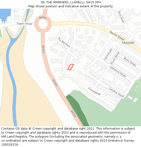36, THE MARINERS, LLANELLI, SA15 2PH: Location map and indicative extent of plot