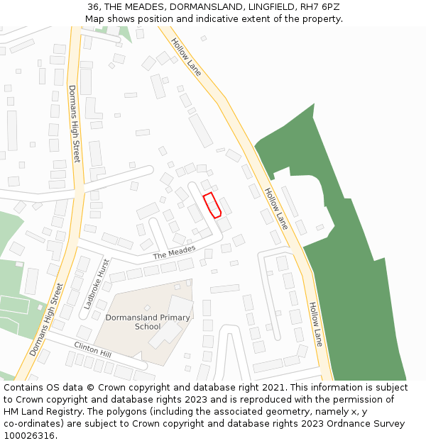 36, THE MEADES, DORMANSLAND, LINGFIELD, RH7 6PZ: Location map and indicative extent of plot