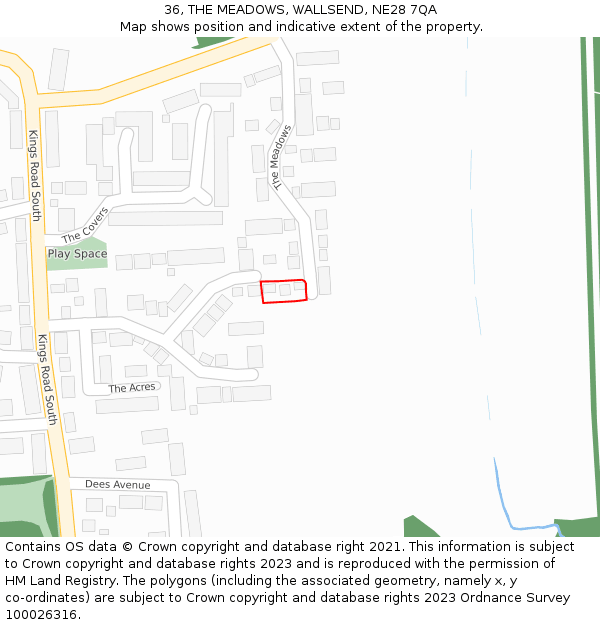 36, THE MEADOWS, WALLSEND, NE28 7QA: Location map and indicative extent of plot