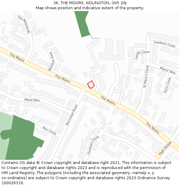 36, THE MOORS, KIDLINGTON, OX5 2AJ: Location map and indicative extent of plot