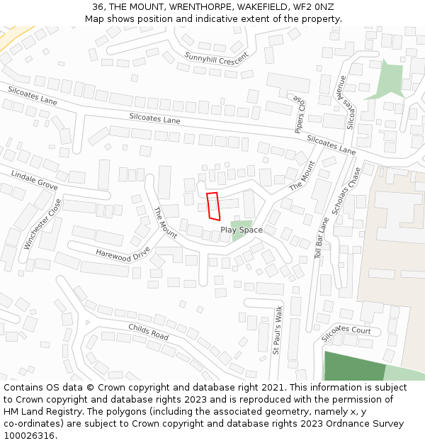 36, THE MOUNT, WRENTHORPE, WAKEFIELD, WF2 0NZ: Location map and indicative extent of plot