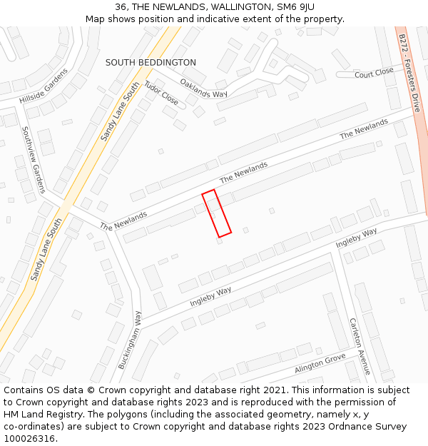 36, THE NEWLANDS, WALLINGTON, SM6 9JU: Location map and indicative extent of plot