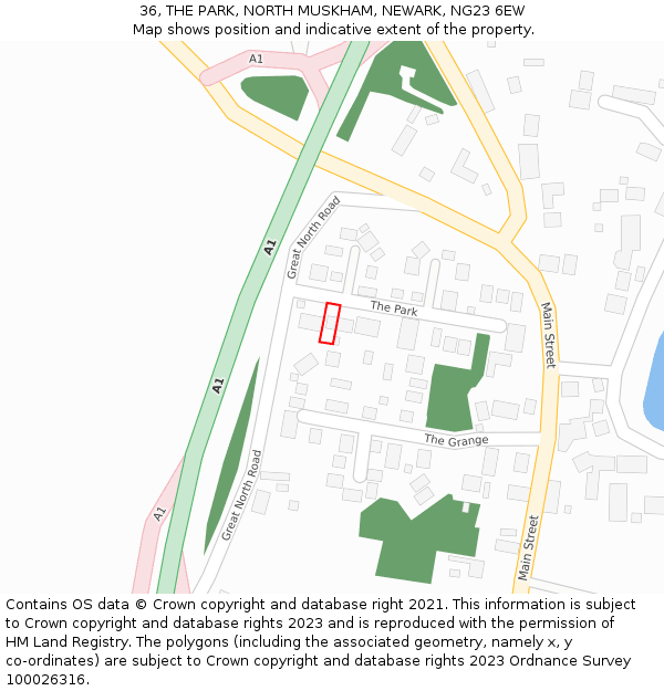 36, THE PARK, NORTH MUSKHAM, NEWARK, NG23 6EW: Location map and indicative extent of plot