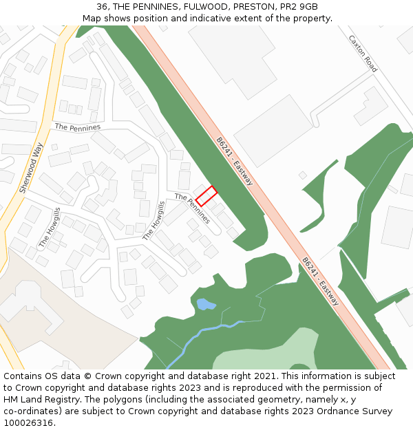 36, THE PENNINES, FULWOOD, PRESTON, PR2 9GB: Location map and indicative extent of plot