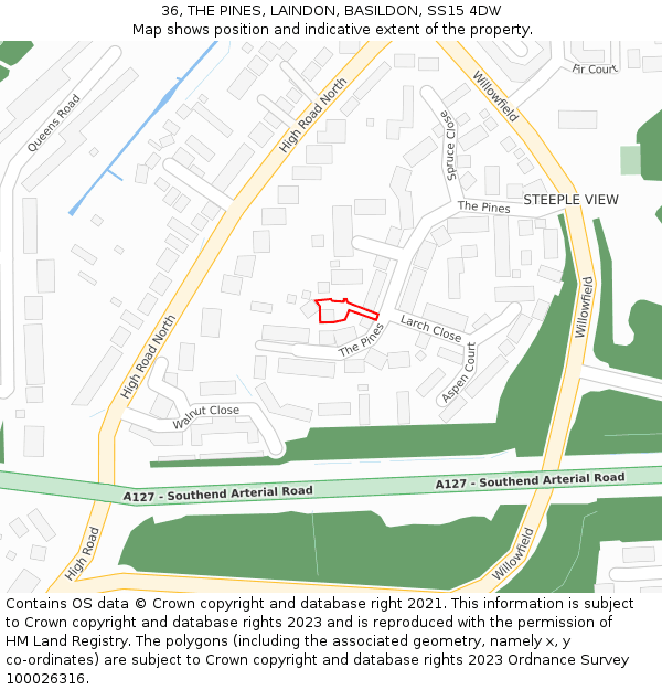 36, THE PINES, LAINDON, BASILDON, SS15 4DW: Location map and indicative extent of plot