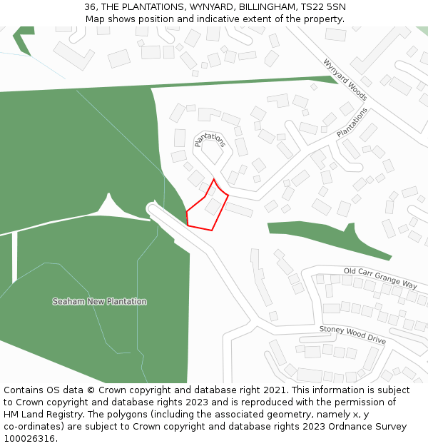 36, THE PLANTATIONS, WYNYARD, BILLINGHAM, TS22 5SN: Location map and indicative extent of plot