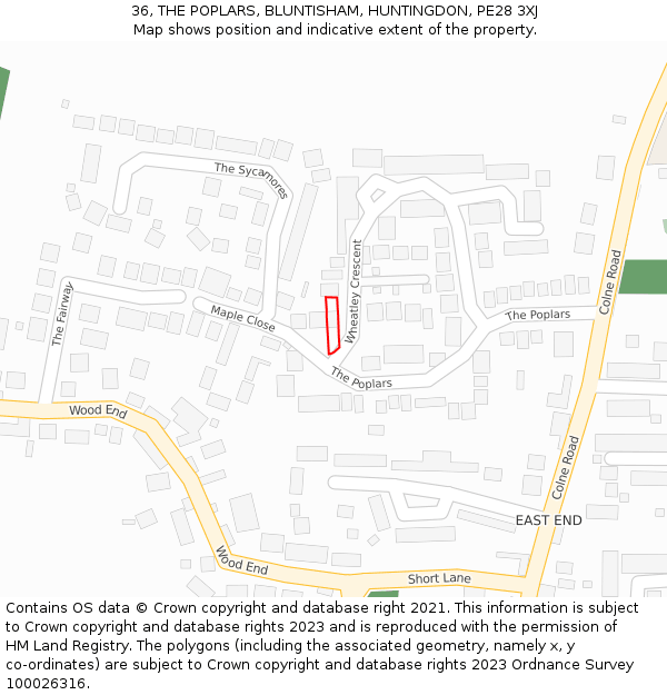 36, THE POPLARS, BLUNTISHAM, HUNTINGDON, PE28 3XJ: Location map and indicative extent of plot