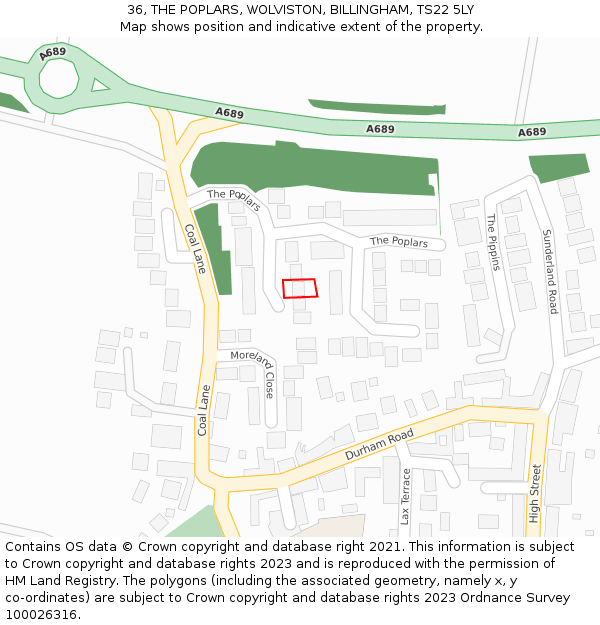 36, THE POPLARS, WOLVISTON, BILLINGHAM, TS22 5LY: Location map and indicative extent of plot