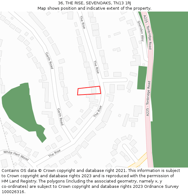 36, THE RISE, SEVENOAKS, TN13 1RJ: Location map and indicative extent of plot