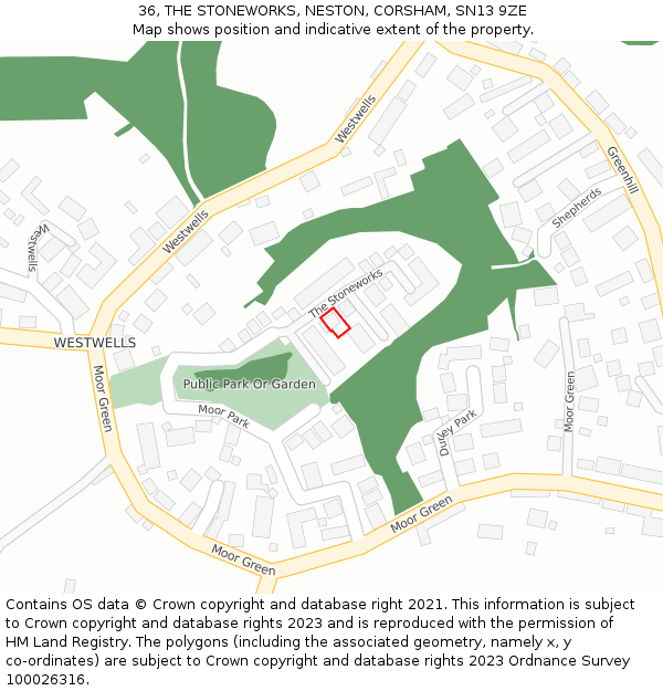 36, THE STONEWORKS, NESTON, CORSHAM, SN13 9ZE: Location map and indicative extent of plot