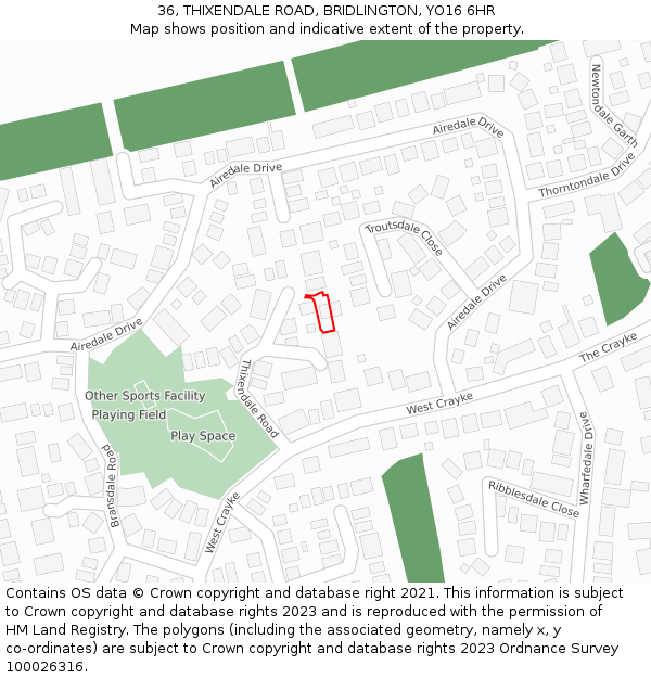 36, THIXENDALE ROAD, BRIDLINGTON, YO16 6HR: Location map and indicative extent of plot