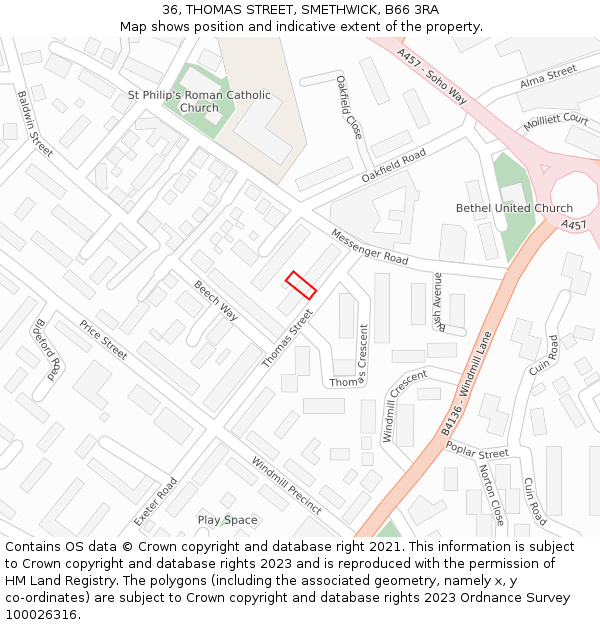 36, THOMAS STREET, SMETHWICK, B66 3RA: Location map and indicative extent of plot