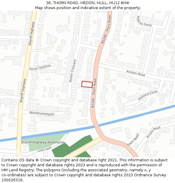 36, THORN ROAD, HEDON, HULL, HU12 8HW: Location map and indicative extent of plot