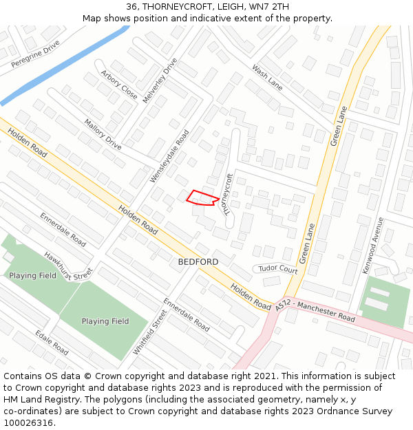36, THORNEYCROFT, LEIGH, WN7 2TH: Location map and indicative extent of plot