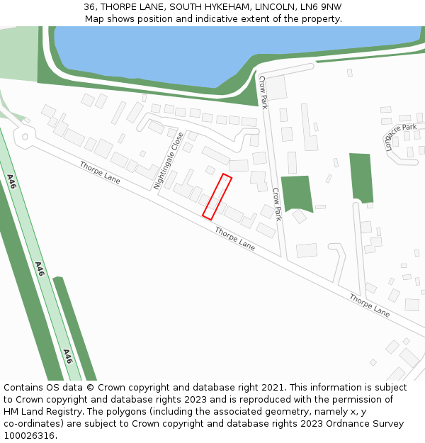 36, THORPE LANE, SOUTH HYKEHAM, LINCOLN, LN6 9NW: Location map and indicative extent of plot