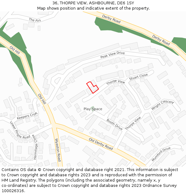 36, THORPE VIEW, ASHBOURNE, DE6 1SY: Location map and indicative extent of plot