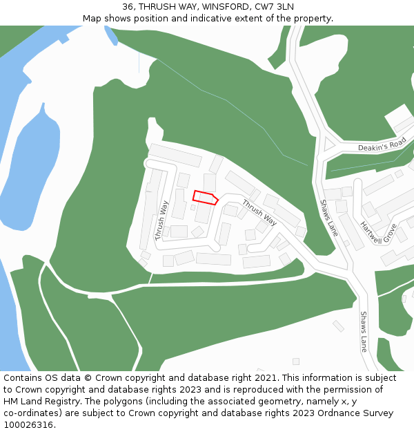 36, THRUSH WAY, WINSFORD, CW7 3LN: Location map and indicative extent of plot