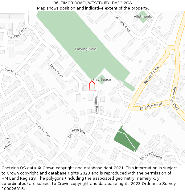 36, TIMOR ROAD, WESTBURY, BA13 2GA: Location map and indicative extent of plot