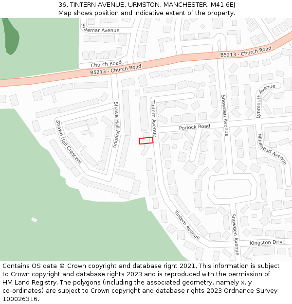 36, TINTERN AVENUE, URMSTON, MANCHESTER, M41 6EJ: Location map and indicative extent of plot