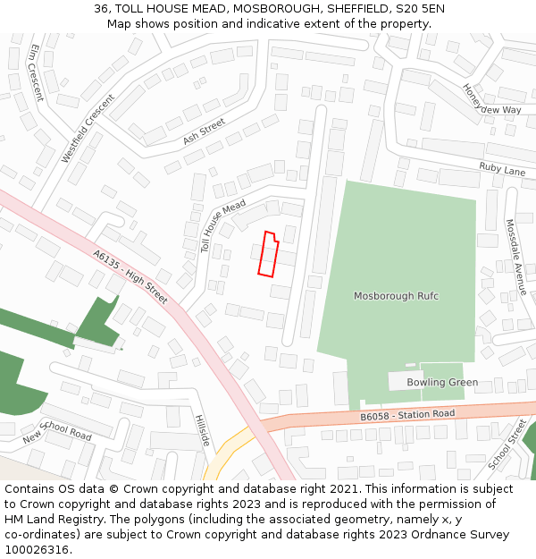 36, TOLL HOUSE MEAD, MOSBOROUGH, SHEFFIELD, S20 5EN: Location map and indicative extent of plot