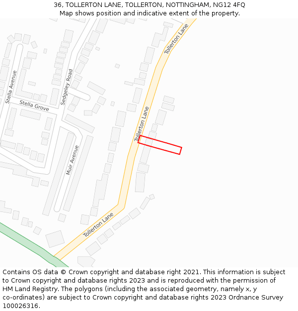 36, TOLLERTON LANE, TOLLERTON, NOTTINGHAM, NG12 4FQ: Location map and indicative extent of plot