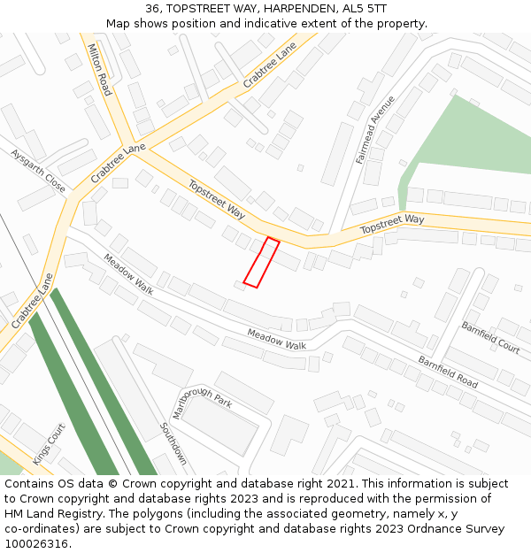 36, TOPSTREET WAY, HARPENDEN, AL5 5TT: Location map and indicative extent of plot