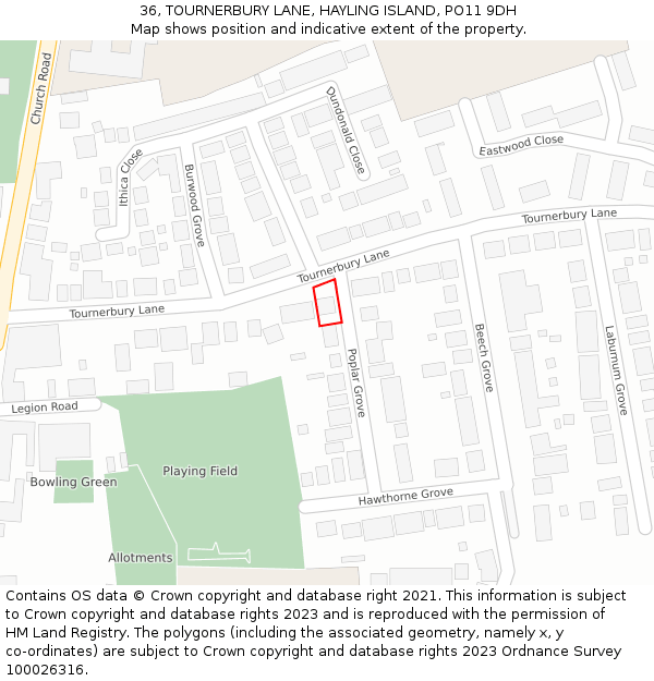 36, TOURNERBURY LANE, HAYLING ISLAND, PO11 9DH: Location map and indicative extent of plot