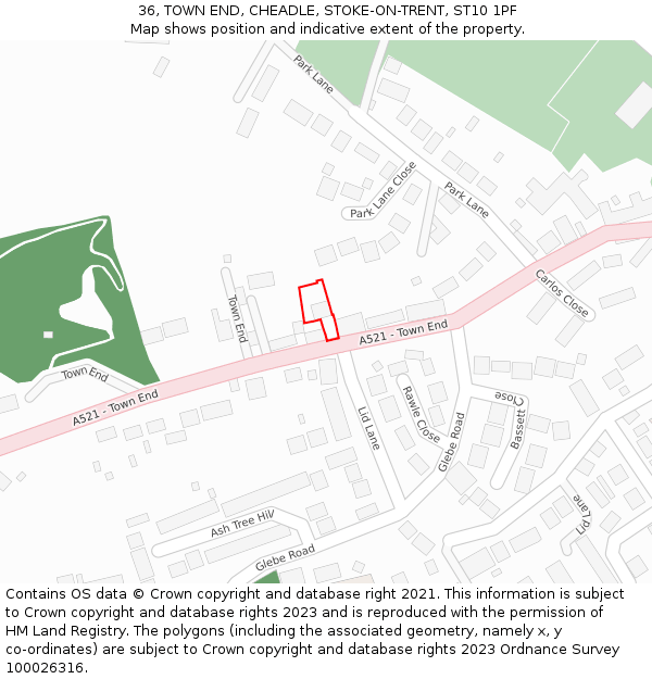 36, TOWN END, CHEADLE, STOKE-ON-TRENT, ST10 1PF: Location map and indicative extent of plot