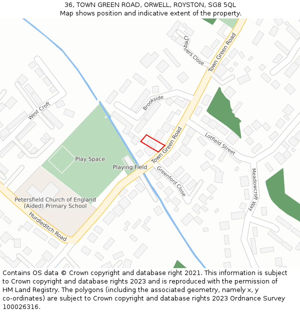 36, TOWN GREEN ROAD, ORWELL, ROYSTON, SG8 5QL: Location map and indicative extent of plot