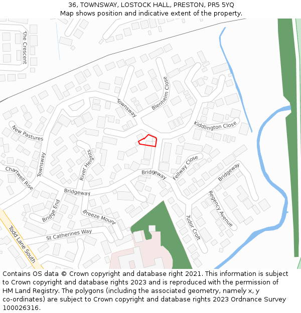 36, TOWNSWAY, LOSTOCK HALL, PRESTON, PR5 5YQ: Location map and indicative extent of plot