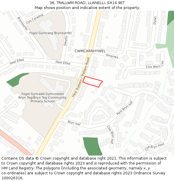 36, TRALLWM ROAD, LLANELLI, SA14 9ET: Location map and indicative extent of plot