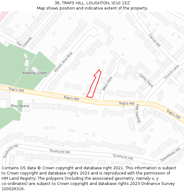 36, TRAPS HILL, LOUGHTON, IG10 1SZ: Location map and indicative extent of plot