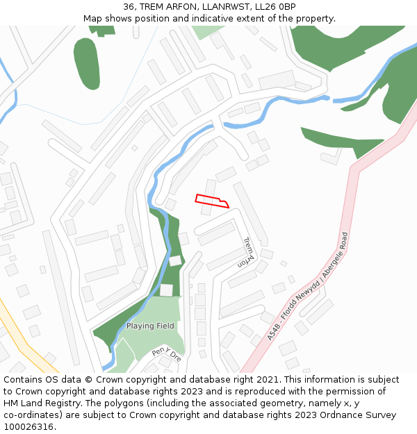 36, TREM ARFON, LLANRWST, LL26 0BP: Location map and indicative extent of plot