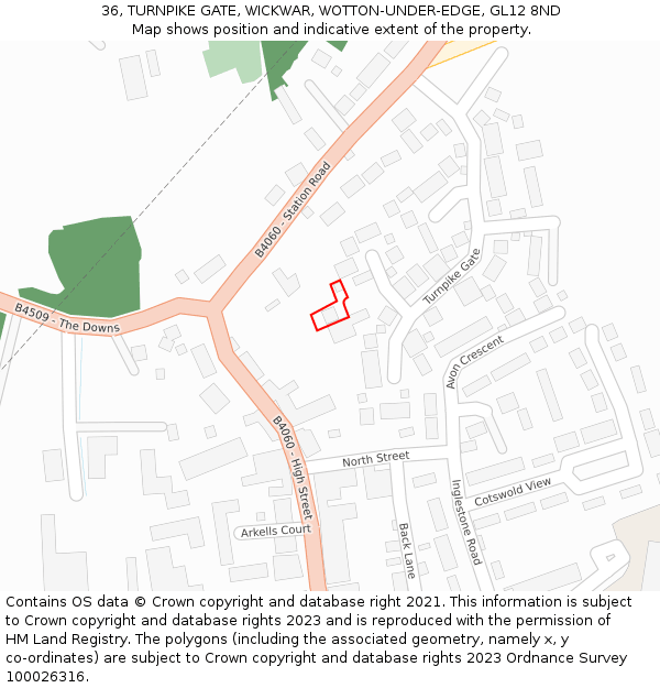 36, TURNPIKE GATE, WICKWAR, WOTTON-UNDER-EDGE, GL12 8ND: Location map and indicative extent of plot