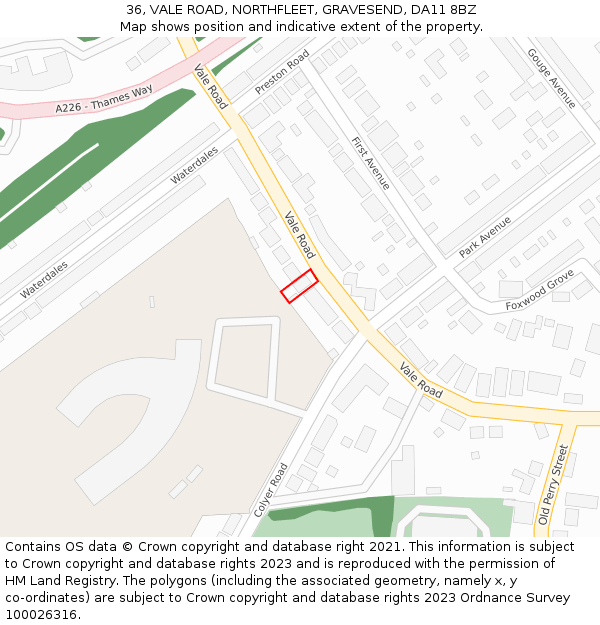 36, VALE ROAD, NORTHFLEET, GRAVESEND, DA11 8BZ: Location map and indicative extent of plot