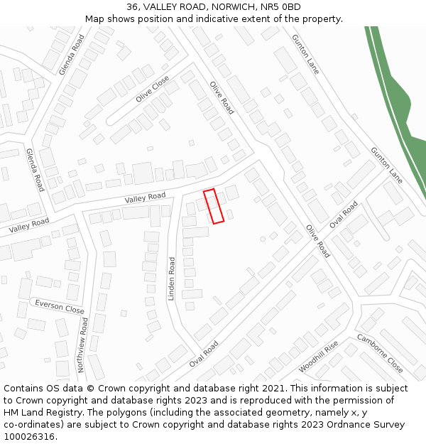 36, VALLEY ROAD, NORWICH, NR5 0BD: Location map and indicative extent of plot