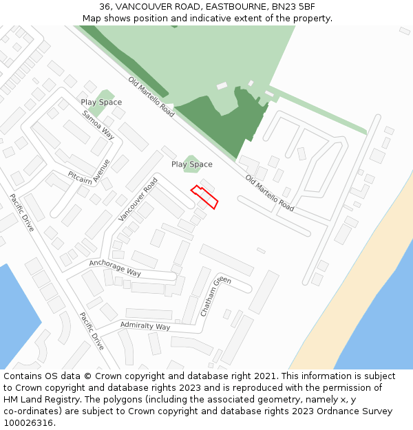36, VANCOUVER ROAD, EASTBOURNE, BN23 5BF: Location map and indicative extent of plot