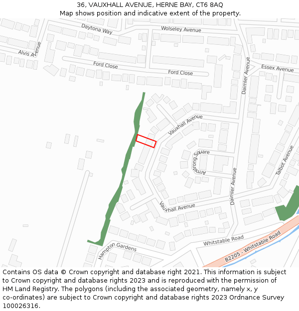 36, VAUXHALL AVENUE, HERNE BAY, CT6 8AQ: Location map and indicative extent of plot