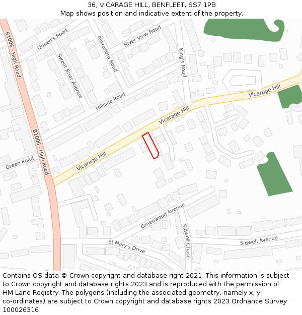 36, VICARAGE HILL, BENFLEET, SS7 1PB: Location map and indicative extent of plot