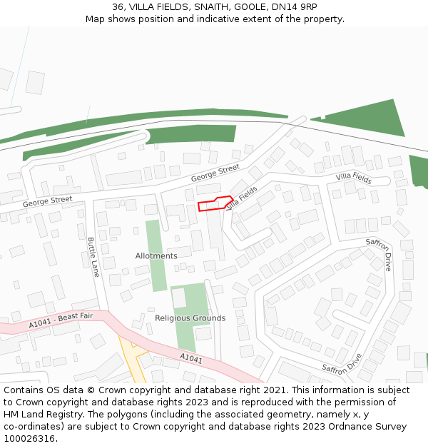 36, VILLA FIELDS, SNAITH, GOOLE, DN14 9RP: Location map and indicative extent of plot