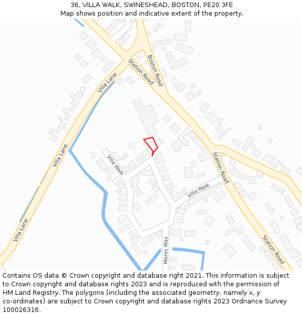 36, VILLA WALK, SWINESHEAD, BOSTON, PE20 3FE: Location map and indicative extent of plot