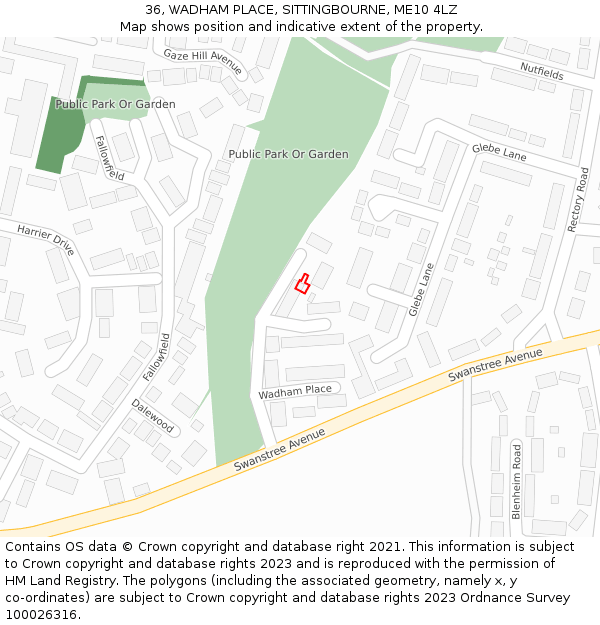 36, WADHAM PLACE, SITTINGBOURNE, ME10 4LZ: Location map and indicative extent of plot