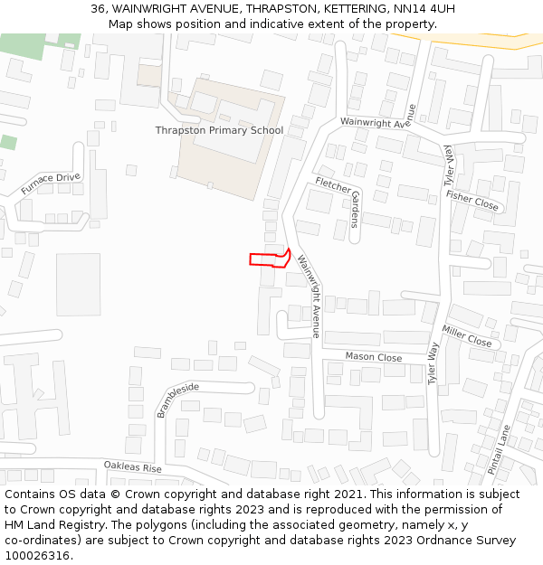 36, WAINWRIGHT AVENUE, THRAPSTON, KETTERING, NN14 4UH: Location map and indicative extent of plot
