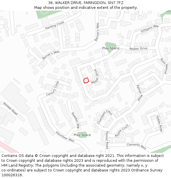 36, WALKER DRIVE, FARINGDON, SN7 7FZ: Location map and indicative extent of plot