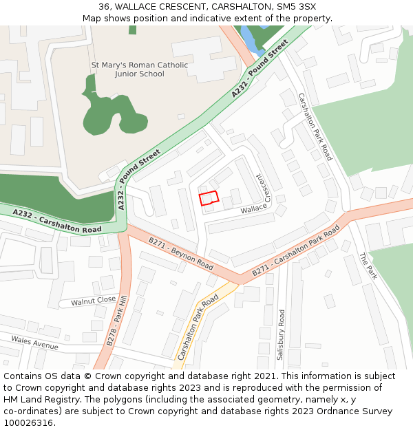 36, WALLACE CRESCENT, CARSHALTON, SM5 3SX: Location map and indicative extent of plot